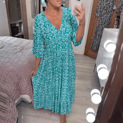 Lighteme – Maxikleid mit V-Ausschnitt und Boho-Print