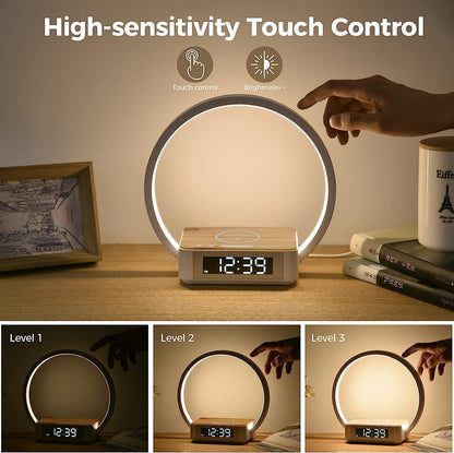 Lampe de bureau à LED avec chargeur sans fil pour téléphone portable Lighteme et réveil