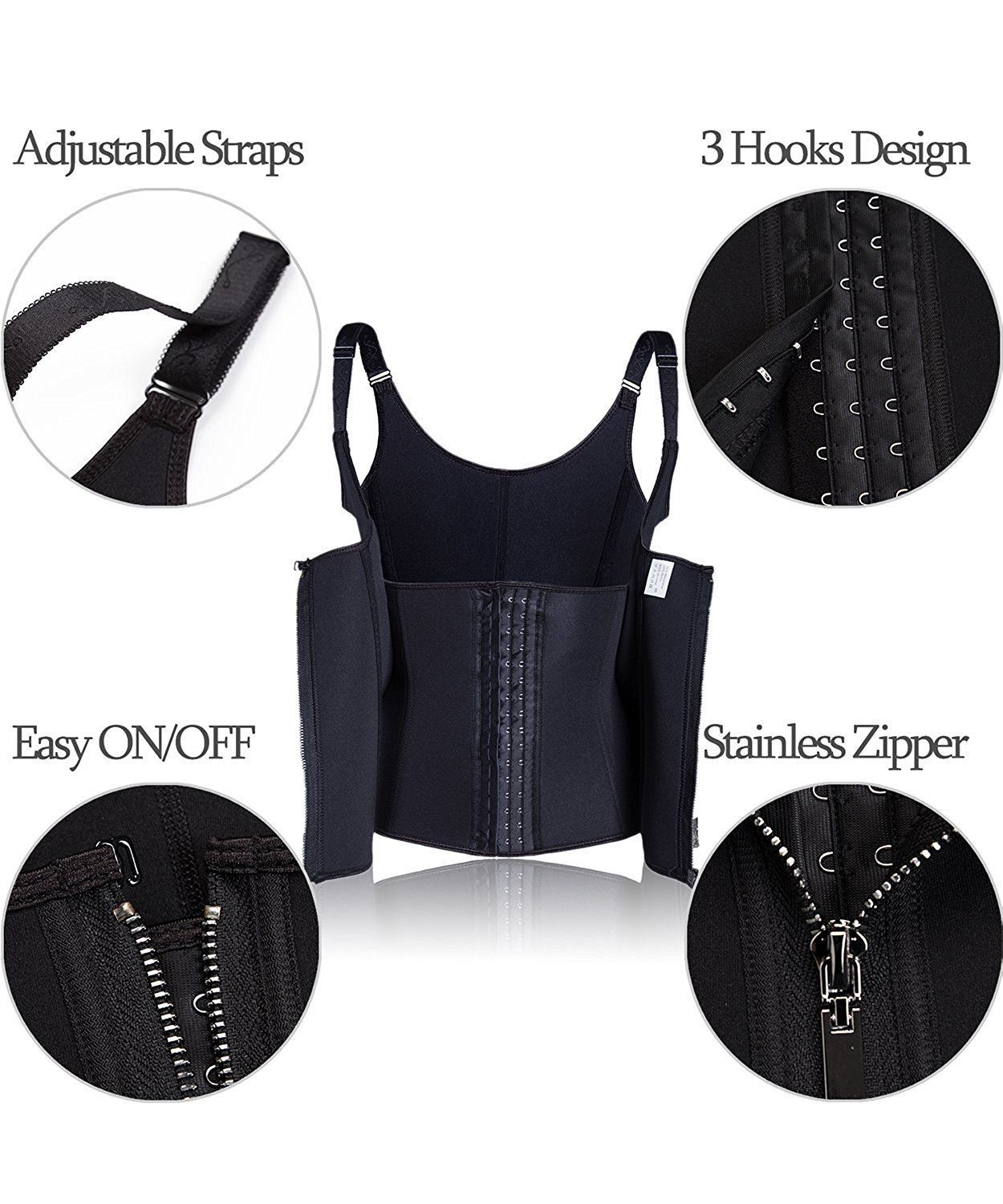 Ceinture de taille Lighteme grande taille à 3 crochets avec fermeture éclair de soutien ! 