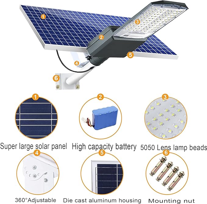 Lighteme 3500W Solar-Straßenlaternen für den Außenbereich, IP67, Beleuchtung für gewerbliche Parkplätze, Dämmerung bis Morgengrauen