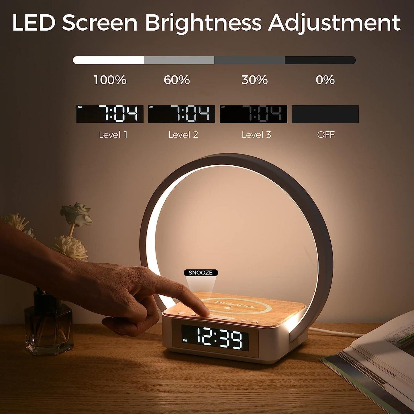 Lampe de bureau à LED avec chargeur sans fil pour téléphone portable Lighteme et réveil
