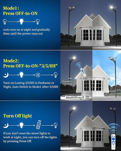 Lighteme 6500 W Solar-Straßenlaternen für den Außenbereich, 500.000 lm, leistungsstarke kommerzielle Parkplatzbeleuchtung, 6500 K, Dämmerung bis Morgengrauen, mit Fernbedienung 
