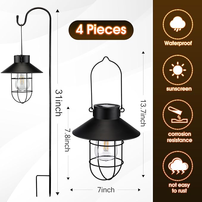 Lighteme Solar-Laterne zum Aufhängen mit Hirtenhaken, 78,7 cm 
