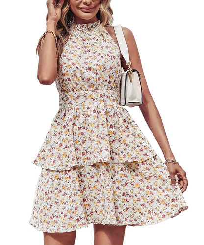 Lighteme – Sommerliches Neckholder-Kleid mit Blumenmuster, Rüschendetails und rückenfreiem Design