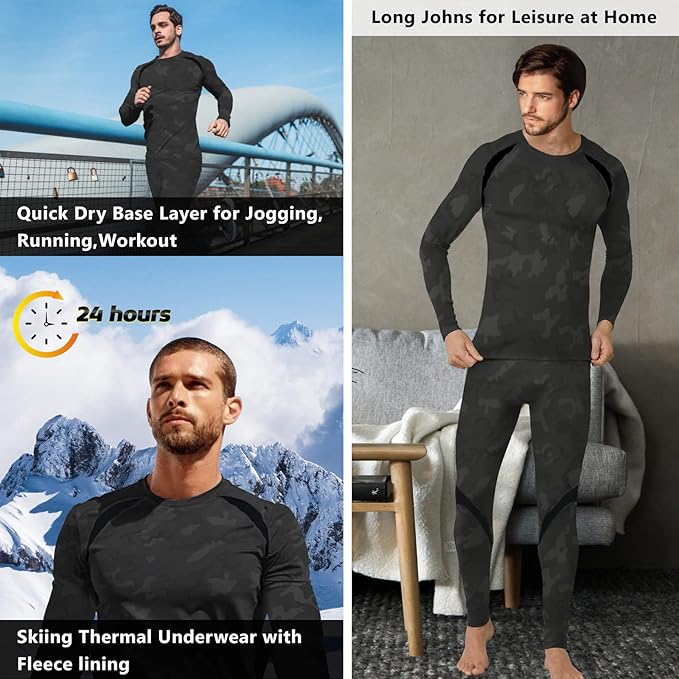 Ensemble de sous-vêtements thermiques tactiques camouflage pour hommes Lighteme
