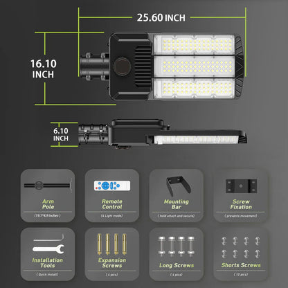 Lighteme 6500 W Solar-Straßenlaternen für den Außenbereich, 500.000 lm, leistungsstarke kommerzielle Parkplatzbeleuchtung, 6500 K, Dämmerung bis Morgengrauen, mit Fernbedienung 