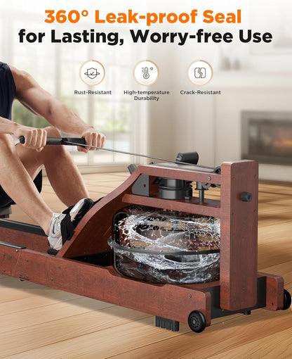 Lighteme Wasserrudergerät für das Heim-Fitnessstudio – Faltbares Rudergerät aus Holz mit Wasserwiderstand und LCD-Monitor
