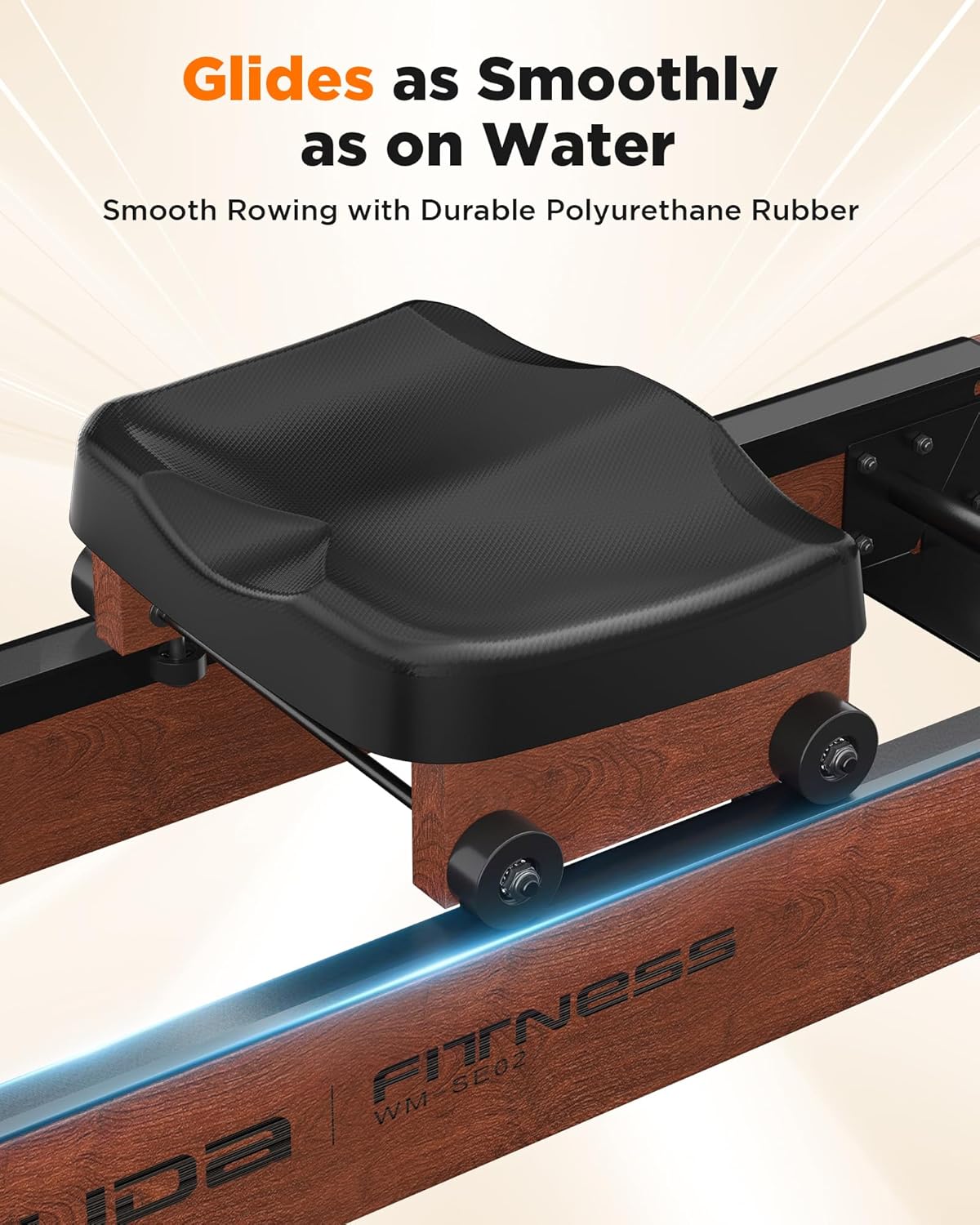 Lighteme Wasserrudergerät für das Heim-Fitnessstudio – Faltbares Rudergerät aus Holz mit Wasserwiderstand und LCD-Monitor