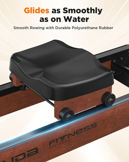Lighteme Wasserrudergerät für das Heim-Fitnessstudio – Faltbares Rudergerät aus Holz mit Wasserwiderstand und LCD-Monitor