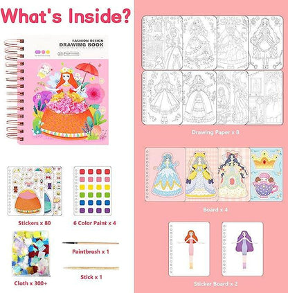 Lighteme Princess Art Adventure 3-in-1-Zeichenbuch mit Wasserfarben, Aufklebern und Stocherkarten 