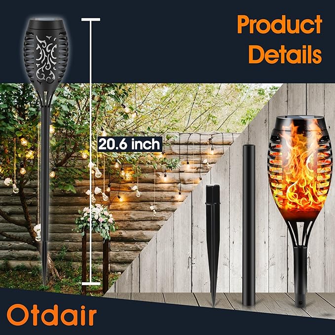 Lighteme 12er-Pack Mini-Solar-Taschenlampen mit tanzenden, flackernden Flammenlichtern, automatisches An-/Ausschalten 