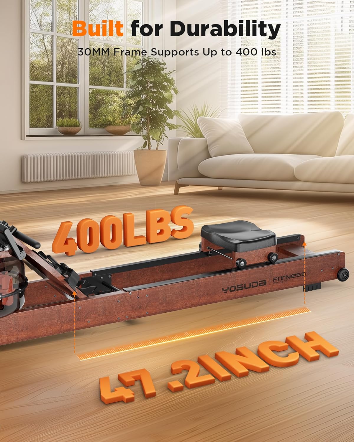 Lighteme Wasserrudergerät für das Heim-Fitnessstudio – Faltbares Rudergerät aus Holz mit Wasserwiderstand und LCD-Monitor