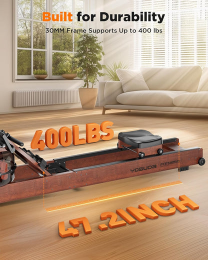 Lighteme Wasserrudergerät für das Heim-Fitnessstudio – Faltbares Rudergerät aus Holz mit Wasserwiderstand und LCD-Monitor