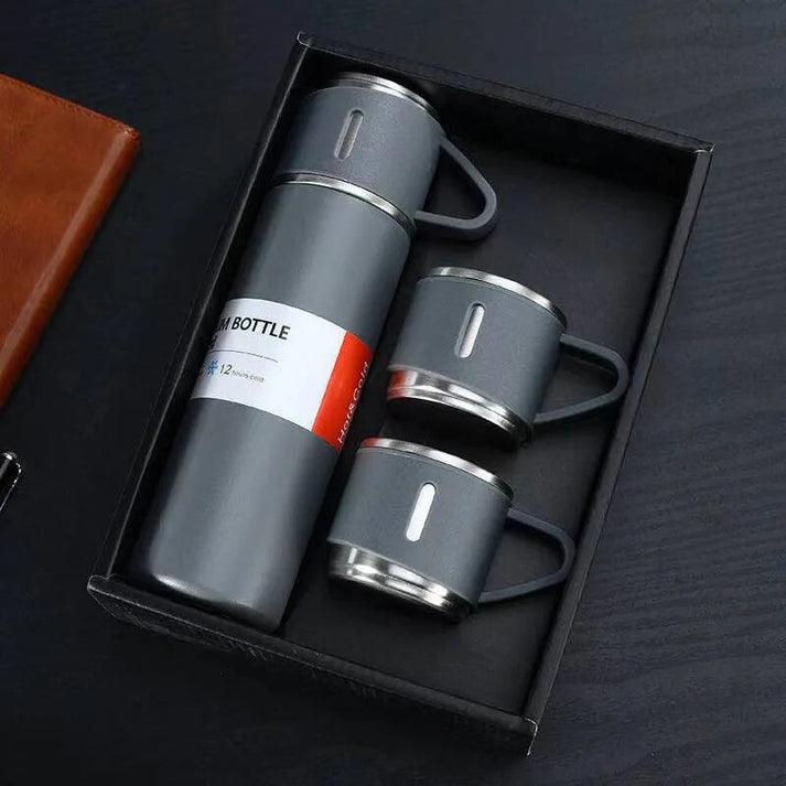 Lighteme Edelstahl-Vakuum-Thermo-Reiseflasche und Becher-Set