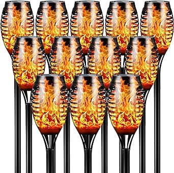 Lighteme 12er-Pack Mini-Solar-Taschenlampen mit tanzenden, flackernden Flammenlichtern, automatisches An-/Ausschalten 