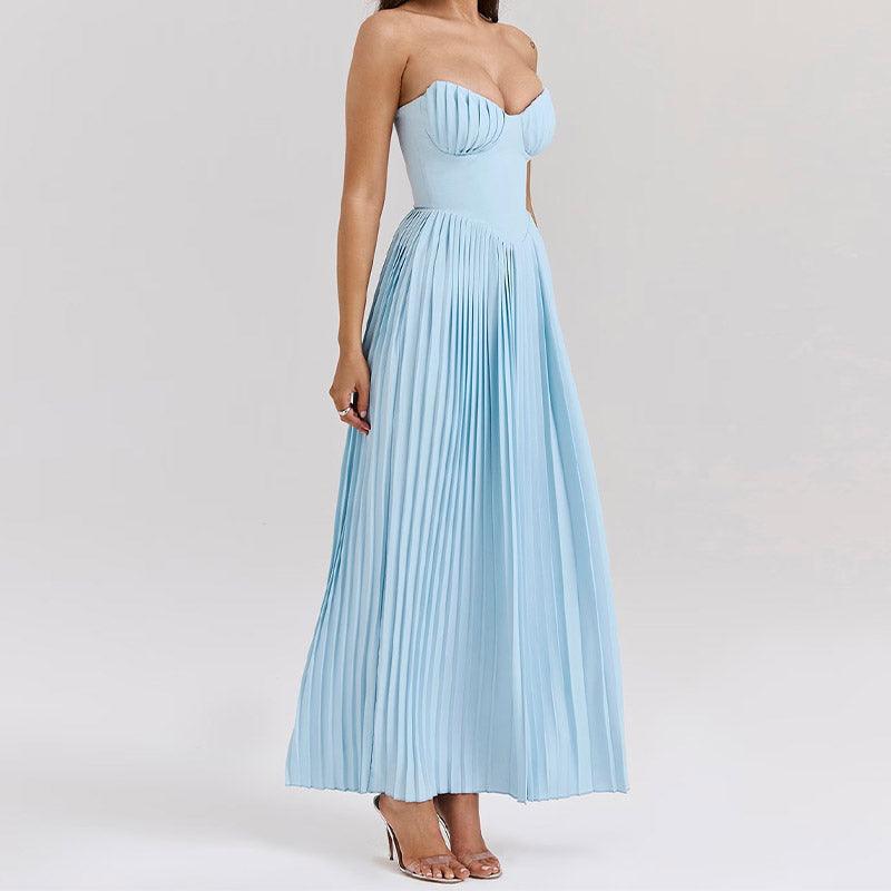 Lighteme – Luxuriöses, schulterfreies Maxikleid mit Korsett in Blau