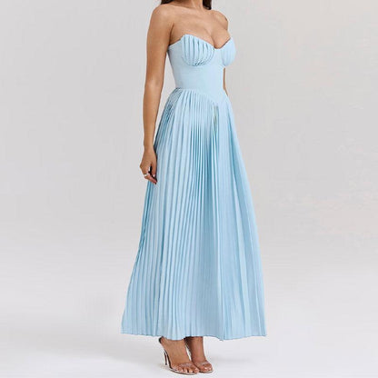 Lighteme – Luxuriöses, schulterfreies Maxikleid mit Korsett in Blau