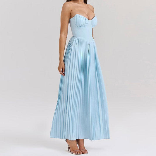 Lighteme – Luxuriöses, schulterfreies Maxikleid mit Korsett in Blau