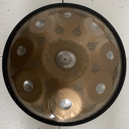 Royal Garden F3 Dorian personnalisé fait à la main 22 pouces 9 notes en acier inoxydable/acier nitrure motif mandala tambour handpan