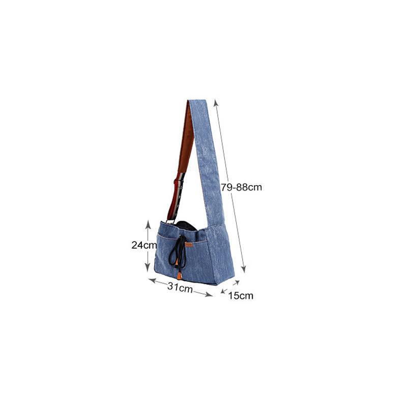 Ihrtrade Adjustable Denim Sling Bag For Pet Outing