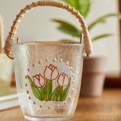 Tragbarer Eiskübel aus Glas von Lighteme aus Bambusholz
