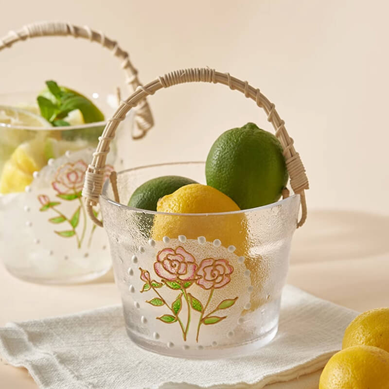 Tragbarer Eiskübel aus Glas von Lighteme aus Bambusholz