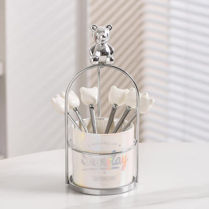 Pot de rangement en céramique pour fourchette et cuillère à dessert Lighteme Bear