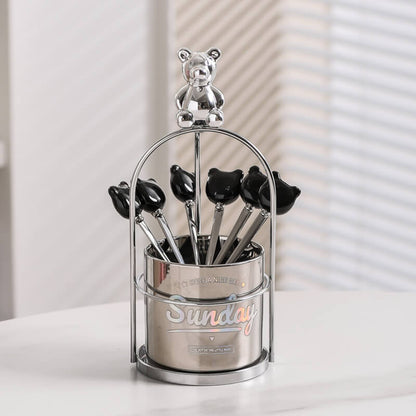 Pot de rangement en céramique pour fourchette et cuillère à dessert Lighteme Bear