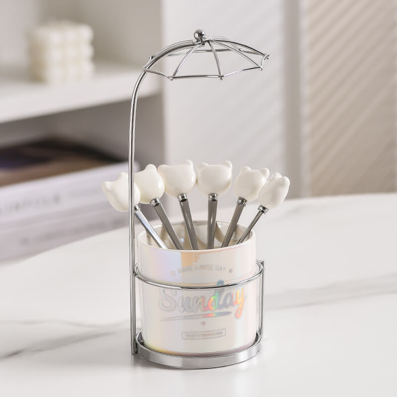 Pot de rangement en céramique pour fourchette et cuillère à dessert Lighteme Bear
