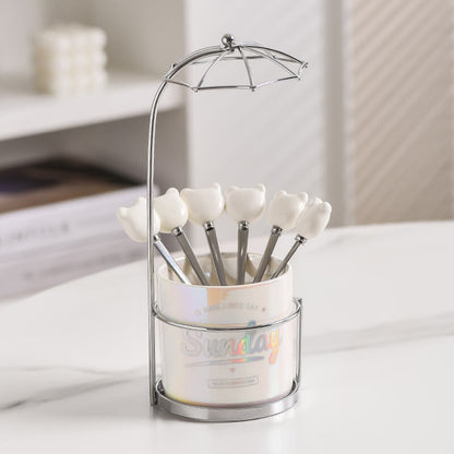 Pot de rangement en céramique pour fourchette et cuillère à dessert Lighteme Bear