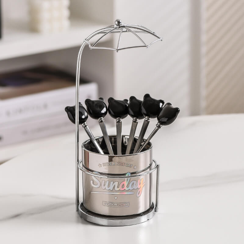 Pot de rangement en céramique pour fourchette et cuillère à dessert Lighteme Bear