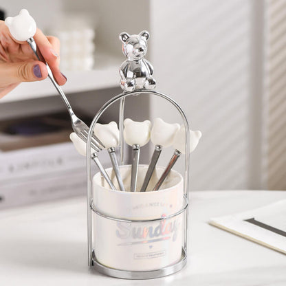 Pot de rangement en céramique pour fourchette et cuillère à dessert Lighteme Bear