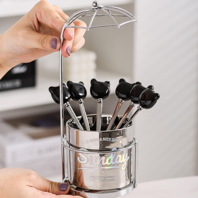 Pot de rangement en céramique pour fourchette et cuillère à dessert Lighteme Bear