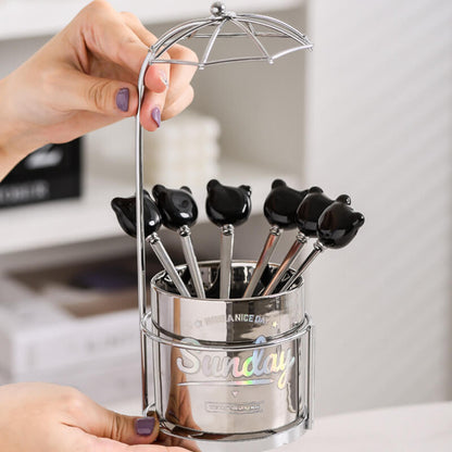 Pot de rangement en céramique pour fourchette et cuillère à dessert Lighteme Bear