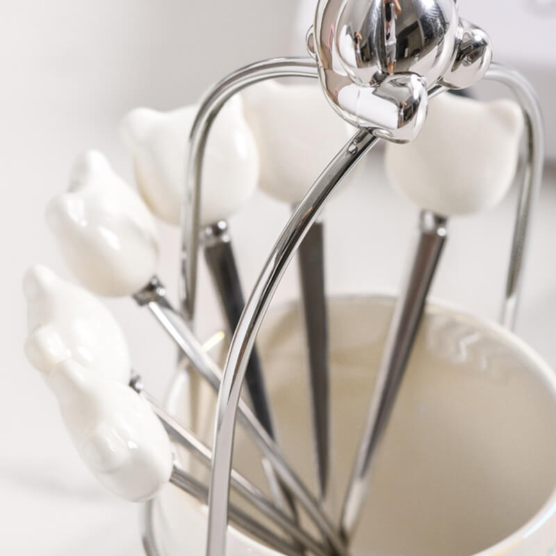 Pot de rangement en céramique pour fourchette et cuillère à dessert Lighteme Bear