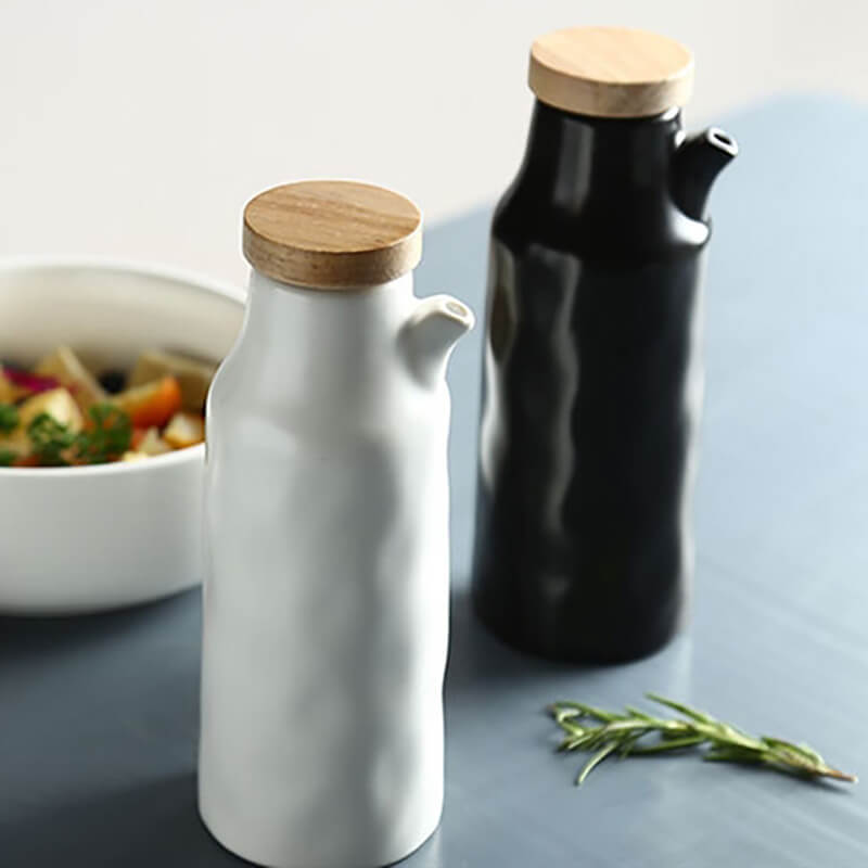 Ensemble de bouteilles d'huile en céramique noir et blanc Lighteme