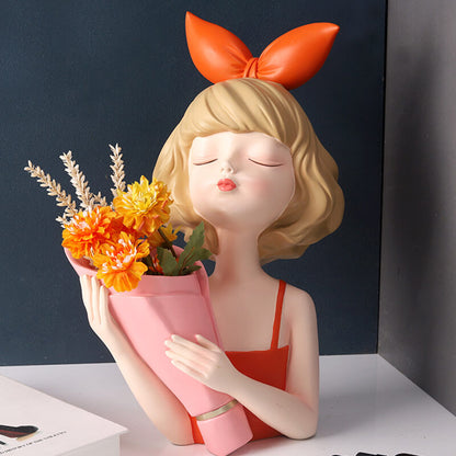 Lighteme Bow Girl Bouquet Resin Decoration