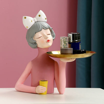 Décoration de rangement en résine Lighteme Bowknot Coffee Girl 