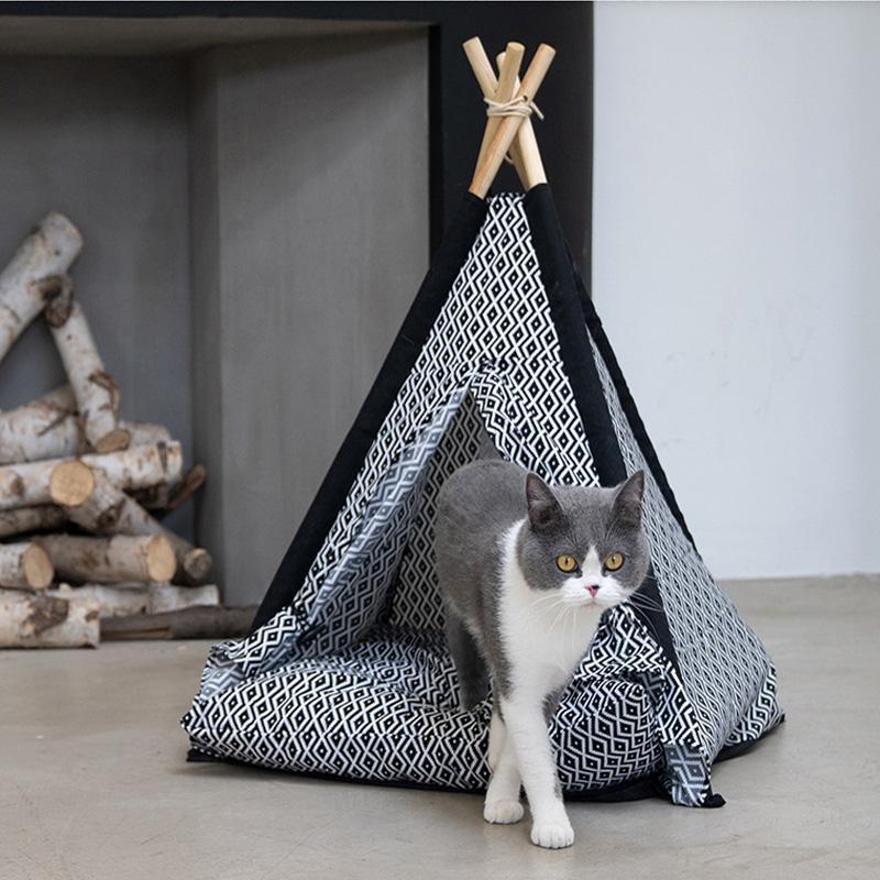 Lighteme Katzenzelt mit Holzhalterung (Tipi)