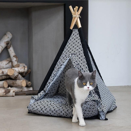 Lighteme Katzenzelt mit Holzhalterung (Tipi)