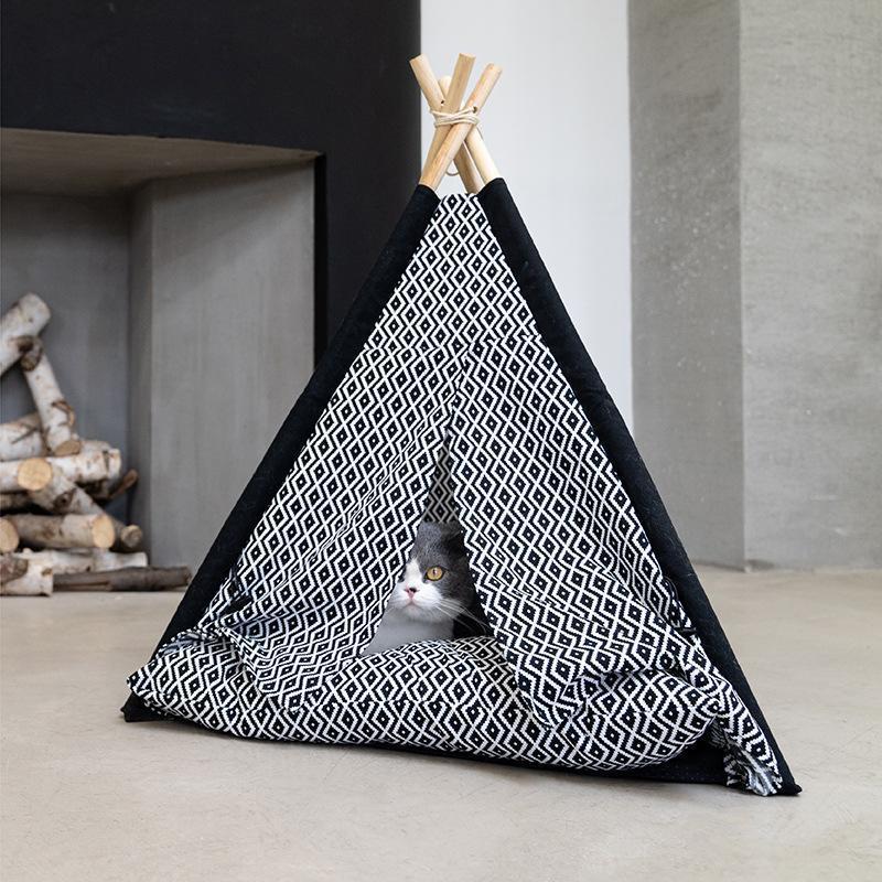 Lighteme Katzenzelt mit Holzhalterung (Tipi)
