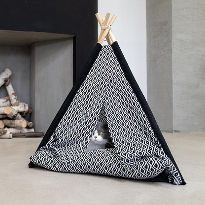 Lighteme Katzenzelt mit Holzhalterung (Tipi)