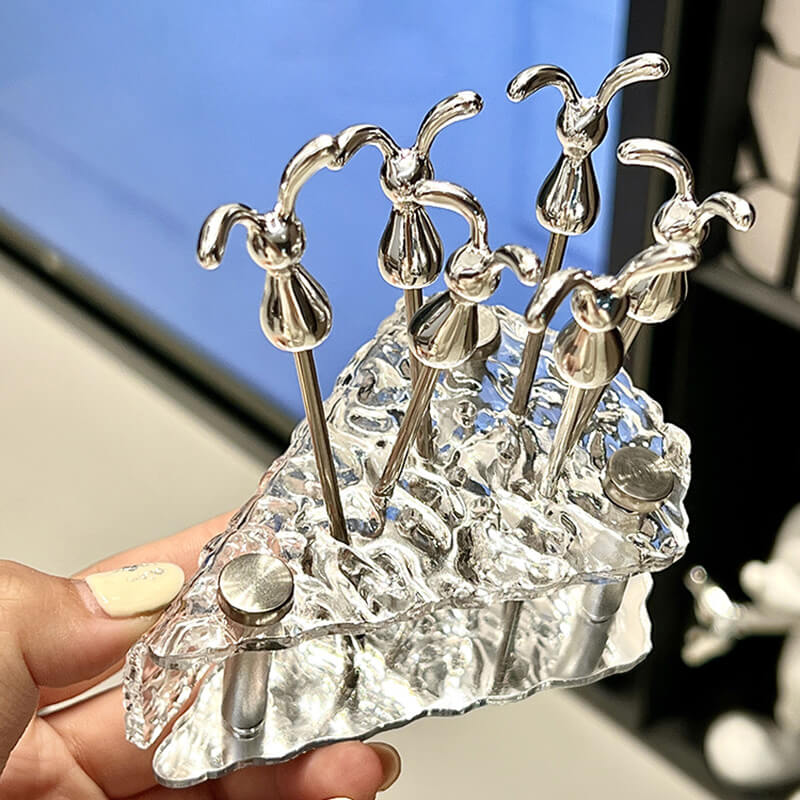 Lighteme Cheese Shaped Glass Dessert Fork & Spoon Storage