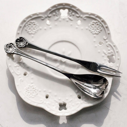 Lighteme Dessertlöffel und -gabel mit Kirschblütenprägung