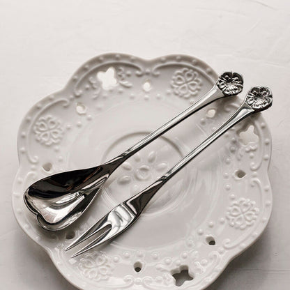 Lighteme Cherry Blossom Embossed Dessert Spoon & Fork