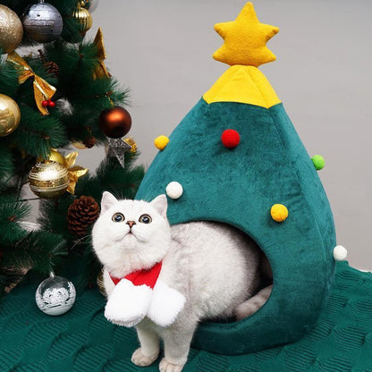 Lighteme Weihnachtsbaumförmiges, warmes Winterhöhlenbett für Katzen