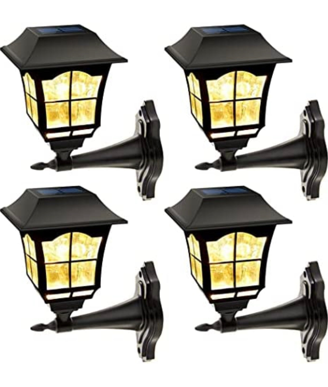 Lighteme Lot de 4 lanternes murales solaires d'extérieur 15 lumens Luminaire LED solaire d'extérieur de Noël avec kit de montage mural 
