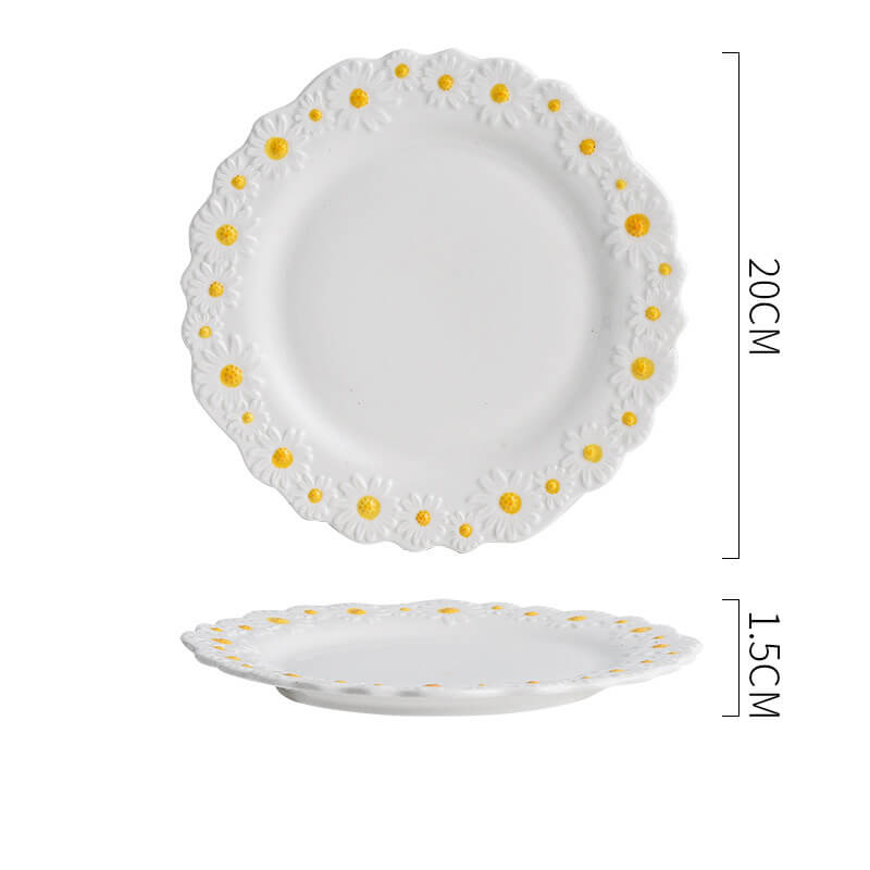 Lighteme Daisy Embossed Ceramic Dinner Plate