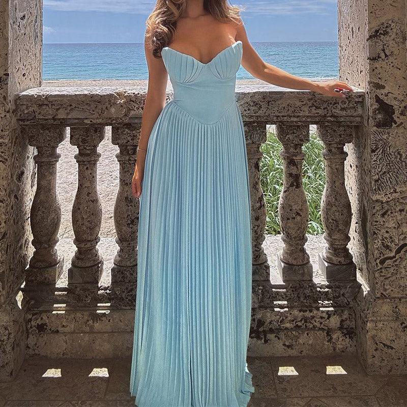 Lighteme – Luxuriöses, schulterfreies Maxikleid mit Korsett in Blau