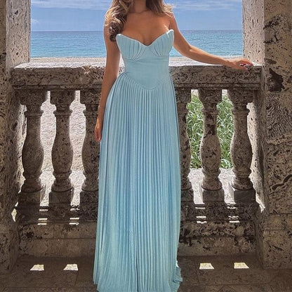 Lighteme – Luxuriöses, schulterfreies Maxikleid mit Korsett in Blau